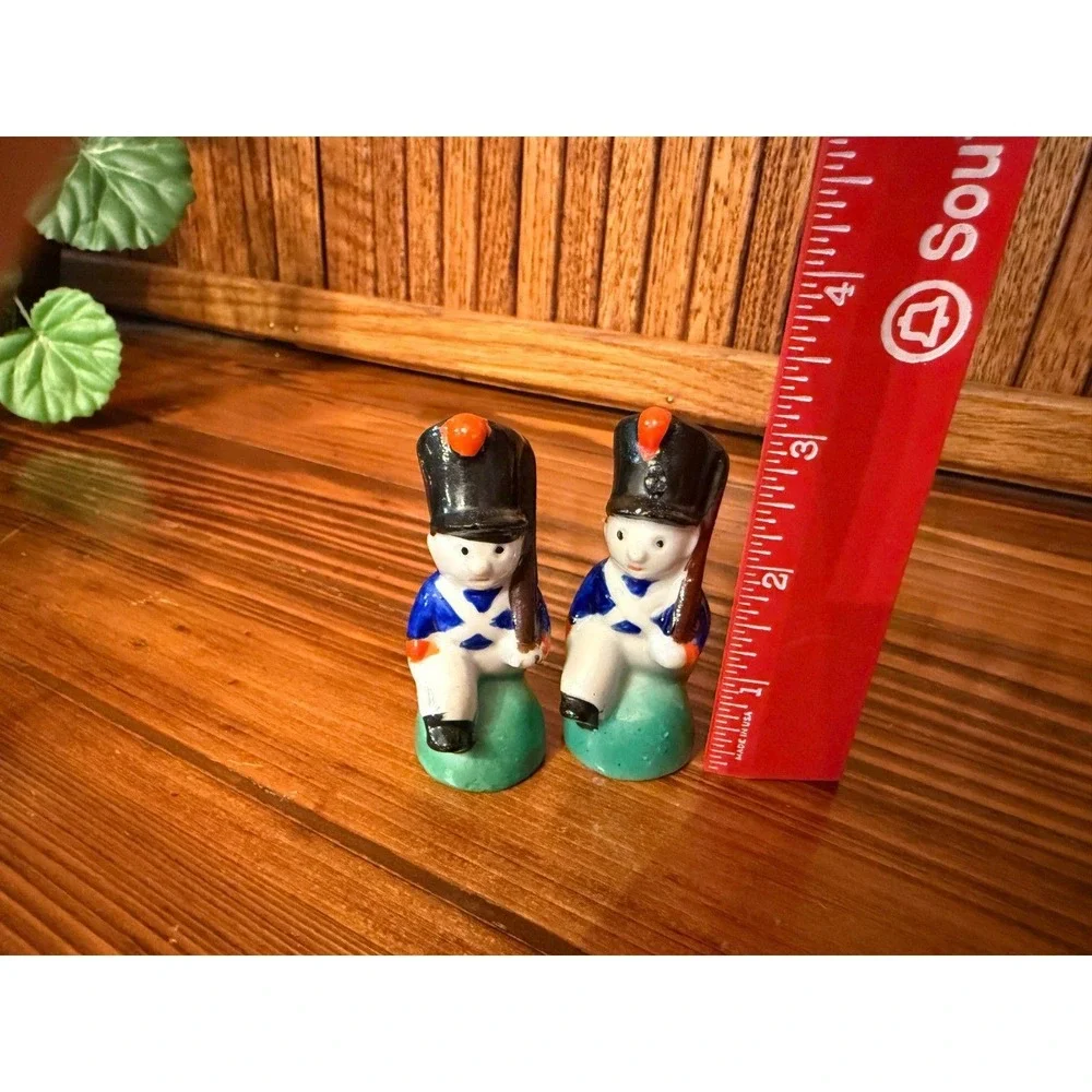 Vintage Japan Toy Soldier Salt Pepper Shakers Military Guards Pair Corks